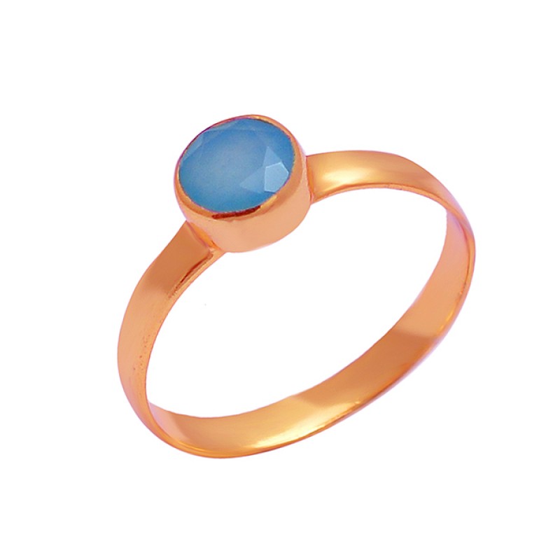 925 Sterling Silver Round Shape Chalcedony Gemstone Gold Plated Handmade Ring Jewelry