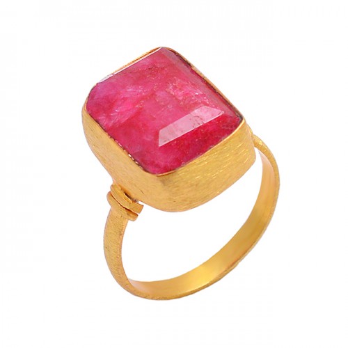 925 Sterling Silver Ruby Rectangle Shape Gemstone Gold Plated Designer Ring