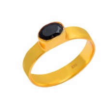 Unique Designer Oval Shape Black Onyx Gemstone 925 Silver Gold Plated Ring