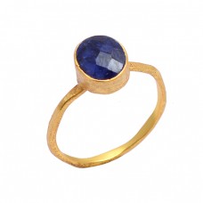 Oval Shape Lapis Lazuli Gemstone 925 Sterling Silver Gold Plated Ring Jewelry