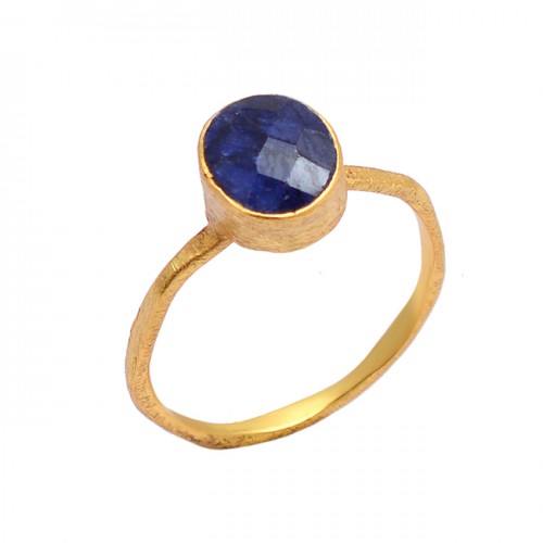 Oval Shape Lapis Lazuli Gemstone 925 Sterling Silver Gold Plated Ring Jewelry