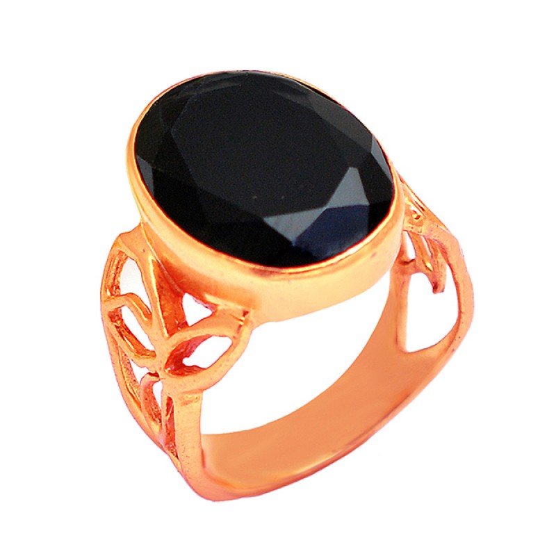 925 Sterling Silver Oval Shape Black Onyx Gemstone Gold Plated Ring