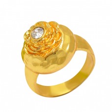 925 Sterling Silver Cubic Zirconia Gemstone Gold Plated Ring Jewelry