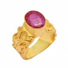 Oval Shape Ruby Gemstone 925 Sterling Silver Gold Plated Designer Ring  jewelry