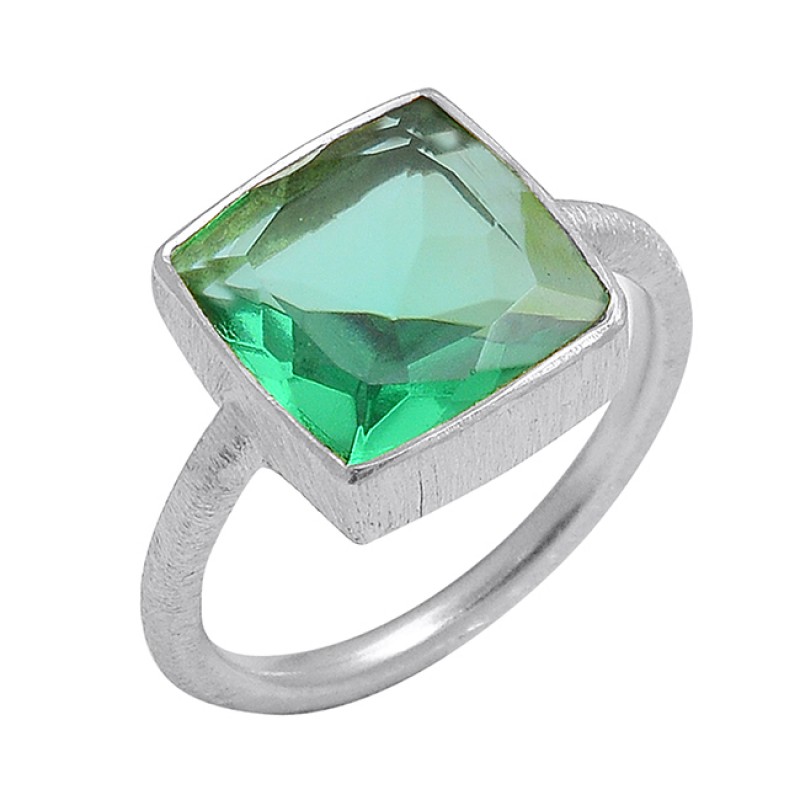 925 Sterling Silver Green Quartz Square Shape Gemstone Gold Plated Ring