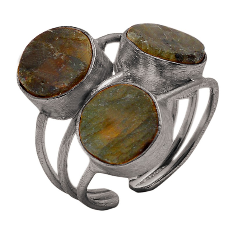 Round Shape Labradorite Gemstone 925 Sterling Silver Ring Jewelry