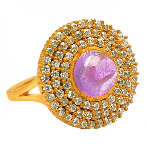 Amethyst cubic Zirconia Gemstone 925 Sterling Silver Gold Plated Jewelry Ring
