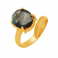 Oval Shape Labradorite Gemstone 925 Sterling Silver Prong Setting Gold Plated Ring Jewelry