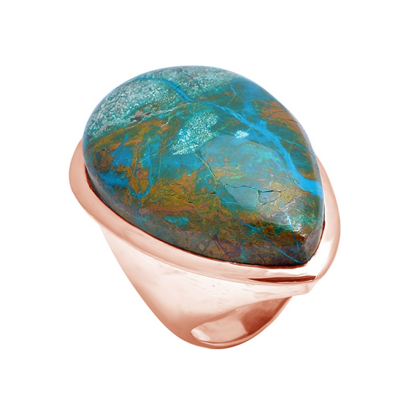 Chrysocolla Pear Caochon Gemstone 925 Sterling Silver Solid Designer Ring Jewelry