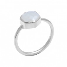 925 Sterling Silver Hexagon Rainbow Moonstone Handmade Designer Ring