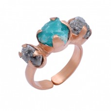 925 Sterling Silver Apatite Herkimer Rough Gemstone Rose Gold Plated Ring