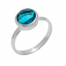 925 Sterling Silver Round Shape Blue Quartz Gemstone Designer Ring Jewelry