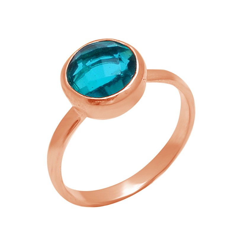 925 Sterling Silver Round Shape Blue Quartz Gemstone Designer Ring Jewelry