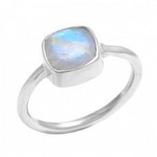 925 Sterling Silver Cushion Shape Rainbow Moonstone Gemstone Handmade Ring