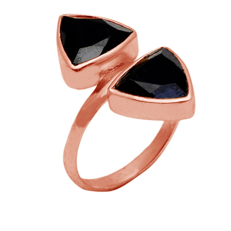 Triangle Shape Black Onyx Gemstone 925 Sterling Silver Gold Plated Ring Jewelry