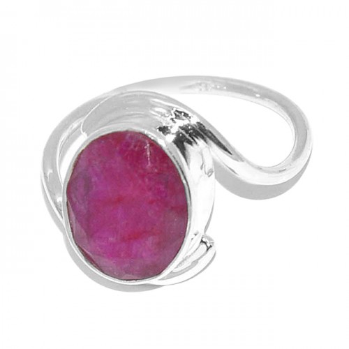 925 Sterling Silver Oval Shape Ruby Gemstone Band Designer Ring Jewelry