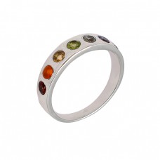 Faceted Round Shape Multi Color Gemstone 925 Sterling Silver Designer Ring