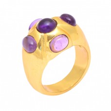 925 Sterling Silver Cabochon Amethyst Gemstone Gold Plated Designer Ring