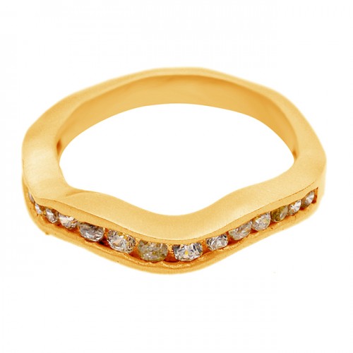 Pave Cubic Zirconia Gemstone 925 Sterling Silver Gold Plated Designer Ring Jewellery