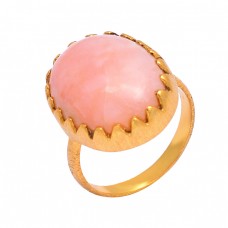 925 Sterling Silver Oval Cabochon Pink Opal Gemstone Gold Plated Ring Jewelry