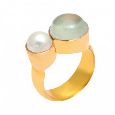 Cabochon Round Shape Gemstone 925 Sterling Silver Gold Plated Ring Jewelry