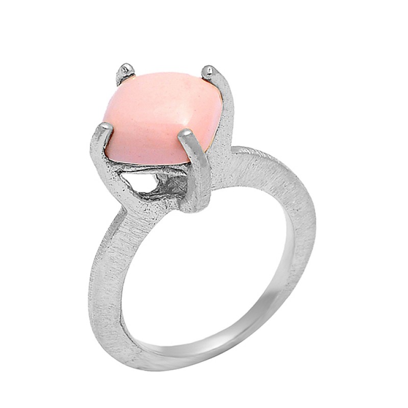 Pink Opal Square Cabochon Gemstone 925 Sterling Silver Gold Plated Ring Jewelry