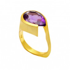 Natural Purple Amethyst Gemstone Gold Plated 925 Sterling Silver Rings jewelry