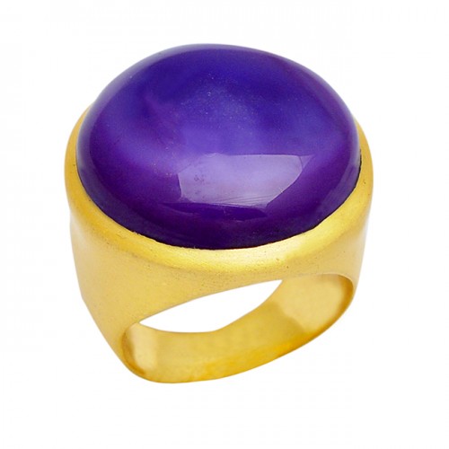 Amethyst Gemstone Round Shape 925 Sterling Silver Gold Plated Rings Jewelry