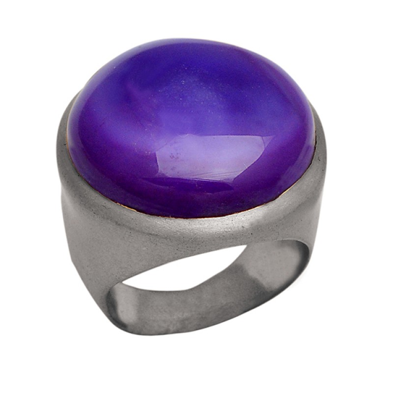 Amethyst Gemstone Round Shape 925 Sterling Silver Gold Plated Rings Jewelry