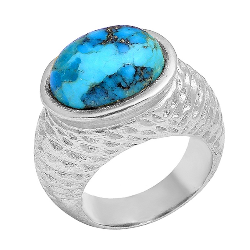 925 Sterling Silver Oval Cabochon Turquoise Gemstone Gold Plated Ring Jewelry