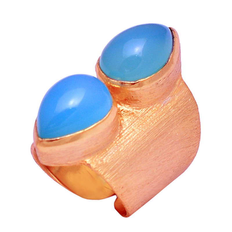 Pear Cabochon Chalcedony Gemstone 925 Silver Gold Plated Handmade Ring