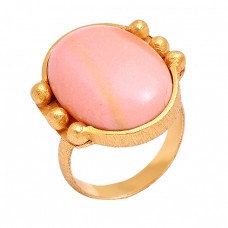 Pink Opal Oval Cabochon Gemstone 925 Silver Gold Plated Handmade Designer Ring