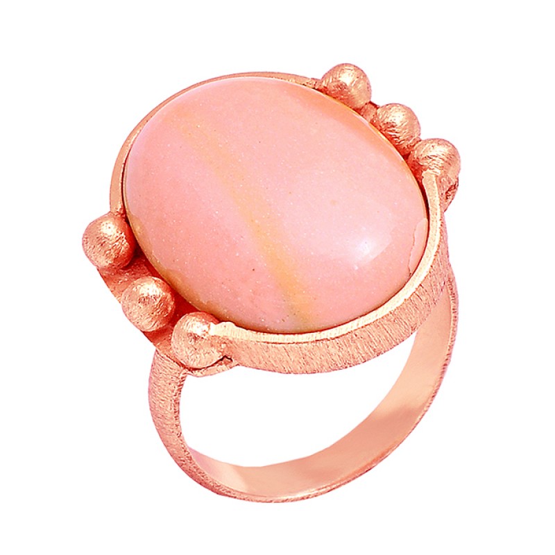Pink Opal Oval Cabochon Gemstone 925 Silver Gold Plated Handmade Designer Ring