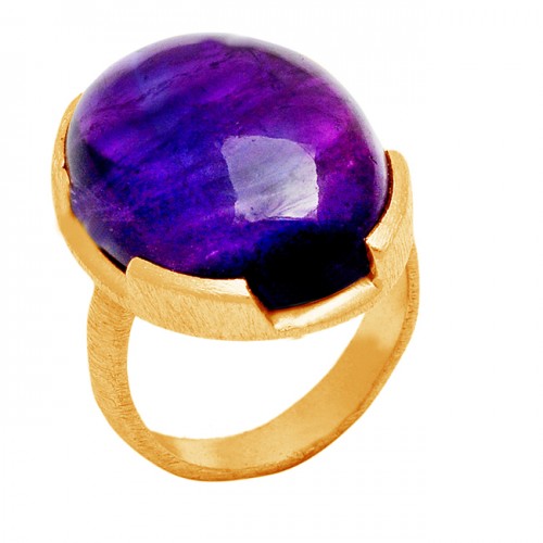 Oval Shape Amethyst Gemstone 925 Sterling Silver Gold Plated Rings jewelry