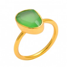 925 Sterling Silver Prehnite Chalcedony Gemstone Gold Plated Handmade Ring Jewelry