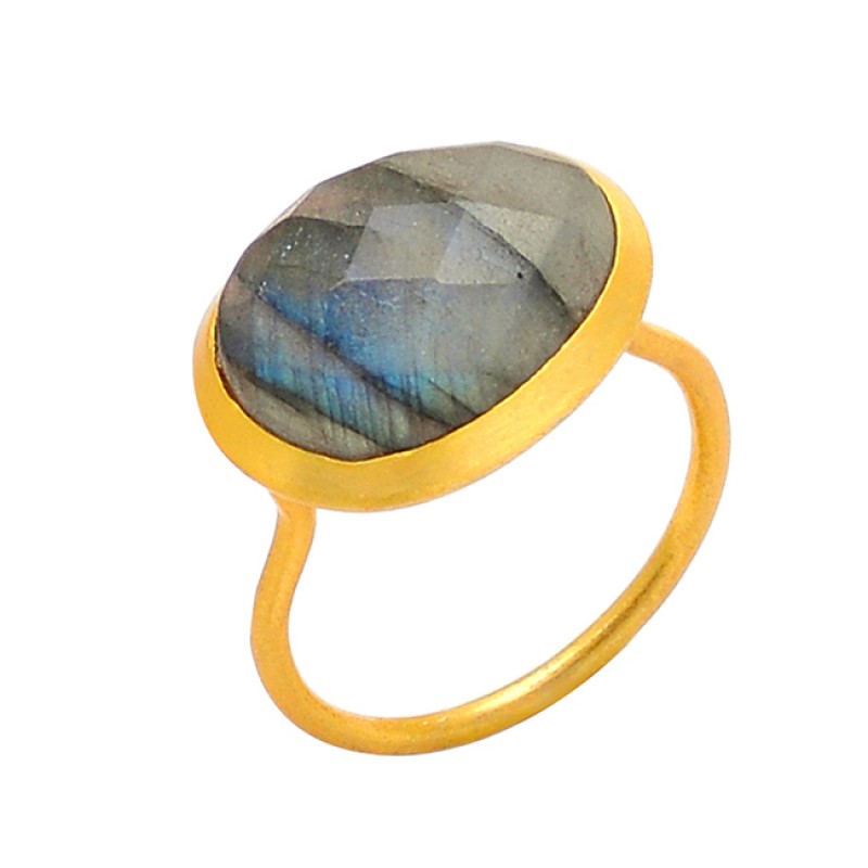 
									925 Sterling Silver Oval Shape Labradorite Gemstone Gold Plated Designer Ring