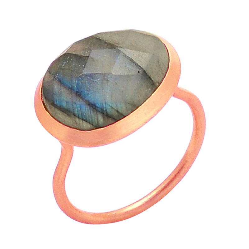925 Sterling Silver Oval Shape Labradorite Gemstone Gold Plated Designer Ring