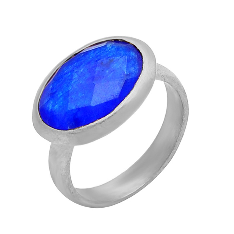Lapis Lazuli Oval Shape Gemstone 925 Sterling Silver Gold Plated Ring Rings Jewelry