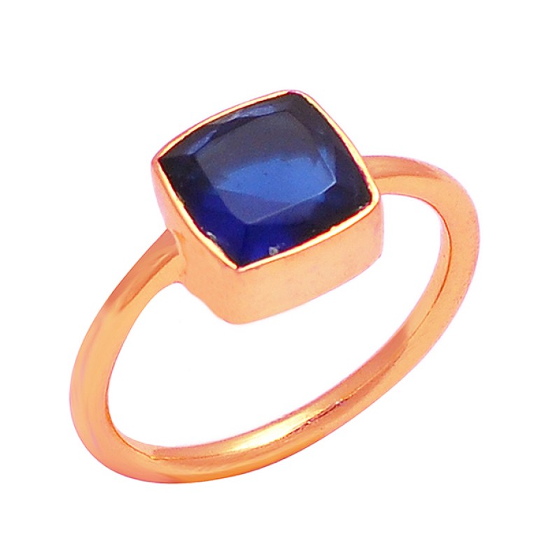 Blue Quartz Square Shape Gemstone 925 Sterling Silver Gold Plated Ring Jewelry