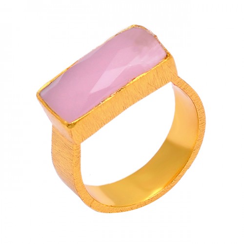 925 Sterling Silver Rose Chalcedony Gemstone Gold Plated Designer Ring