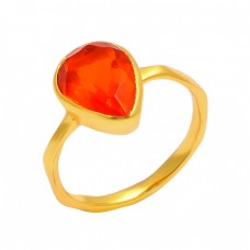 Pear Shape Fanta Quartz Gemstone 925 Sterling Silver Gold Plated Band Ring