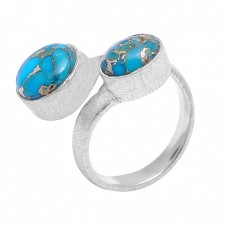 Blue Copper Turquoise Round Oval Shape Gemstone 925 Sterling Silver Handmade Ring