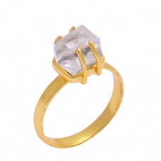 Crystal Quartz Pencil Shape Handmade Designer 925 Silver Gold Plated Ring