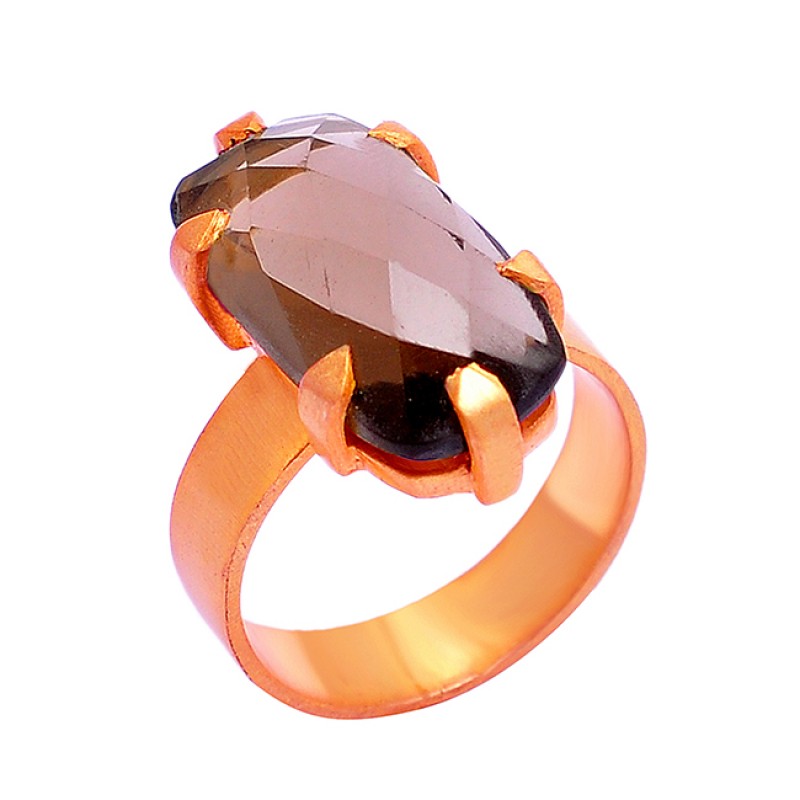 925 Sterling Silver Smoky Quartz Oval Shape Gemstone Gold Plated Ring  Jewelry