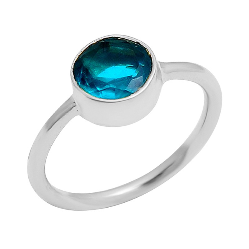 Blue Quartz Round Shape Gemstone 925 Sterling Silver Gold Plated Ring Jewelry