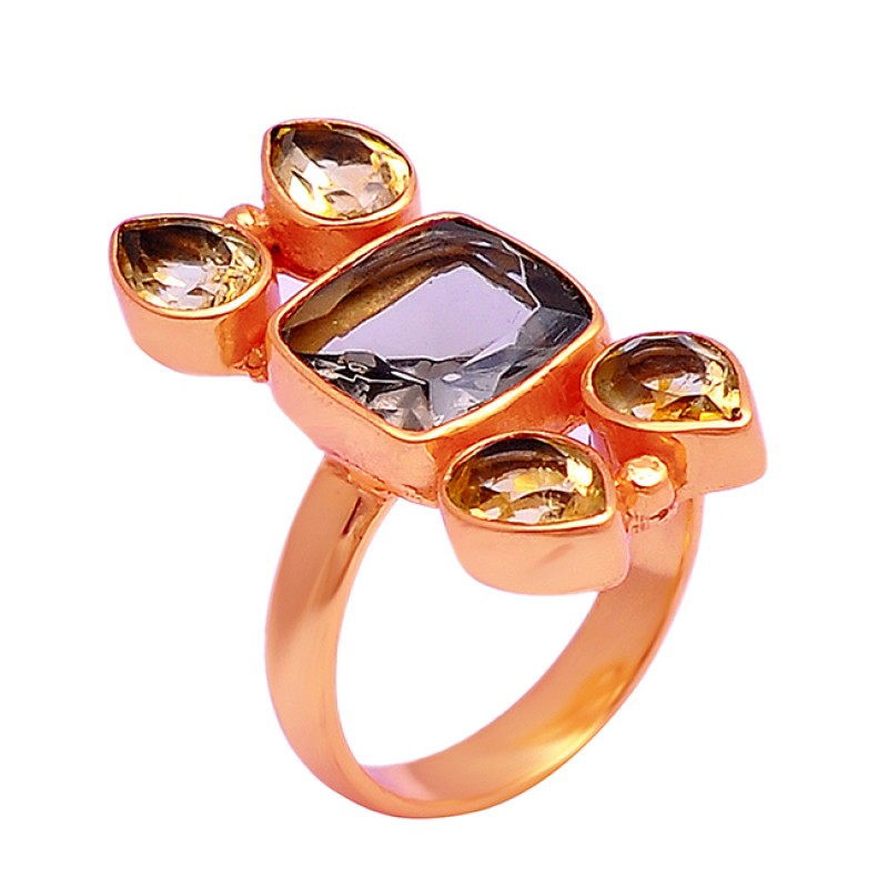 Amethyst Citrine Gemstone 925 Sterling Silver Gold Plated Designer Ring