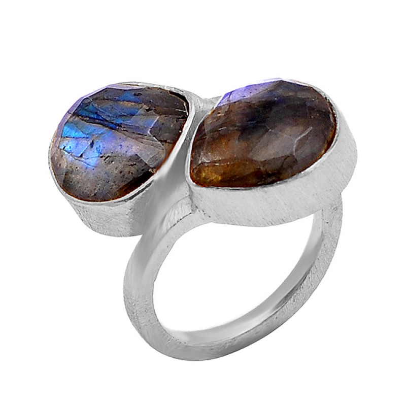 925 Sterling Silver Labradorite Heart Shape Gemstone Gold Plated Designer Ring