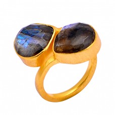 925 Sterling Silver Labradorite Heart Shape Gemstone Gold Plated Designer Ring