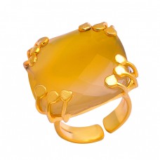 925 Sterling Silver Briolette Cushion Shape Citrine Gemstone Gold Plated Adjustable Ring