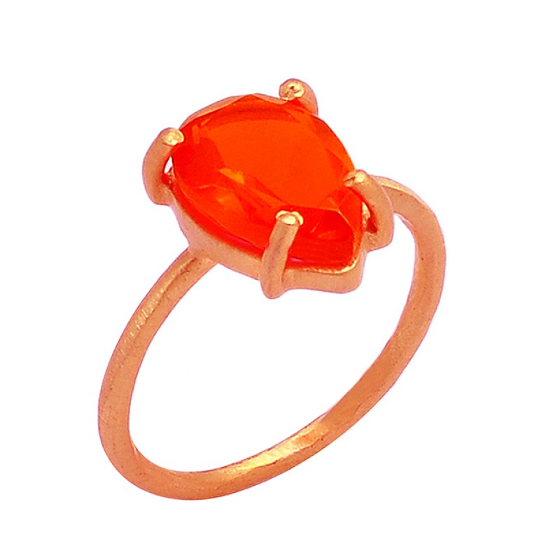 Carnelian Pear Shape Gemstone 925 Sterling Silver Gold Plated Ring Jewelry